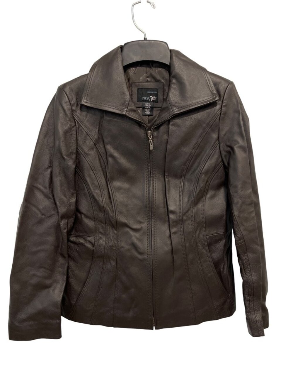 East 5th Moto Jacket Small Genuine Leather Long Sleeve Lined Brown Biker Retro